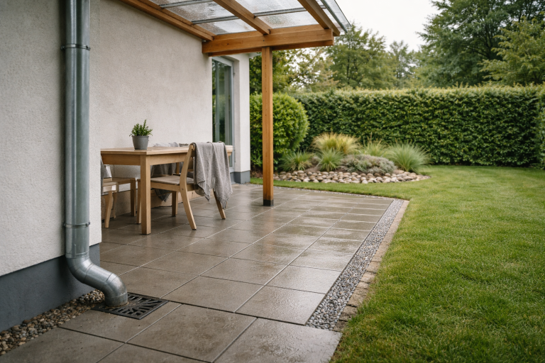 Afløb ved terrasseoverdækning: sådan undgår du vandkaos på terrassen