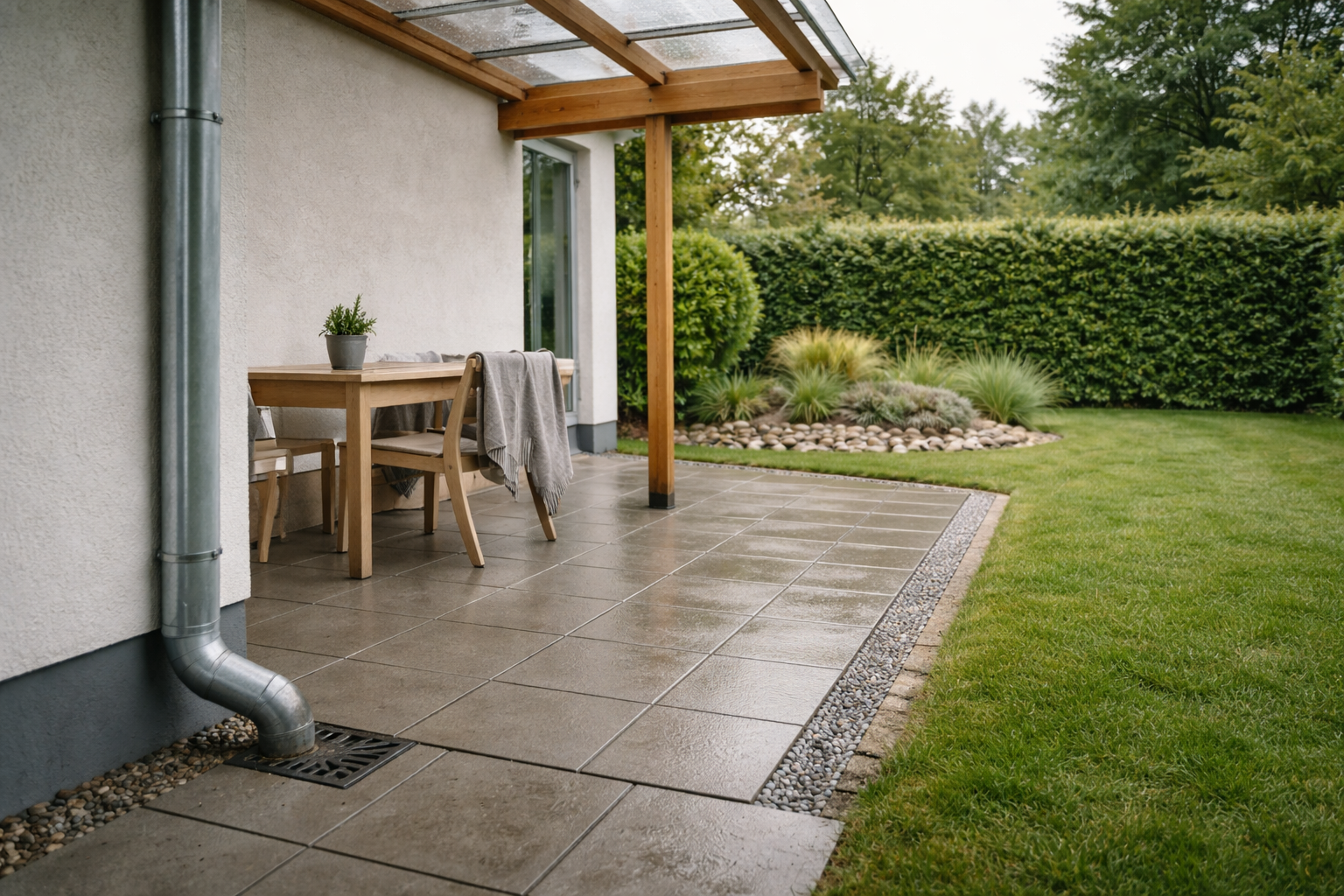 Afløb ved terrasseoverdækning: sådan undgår du vandkaos på terrassen