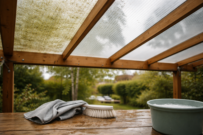 Grønne alger på terrasseoverdækning? Sådan får du klart tag igen uden skader