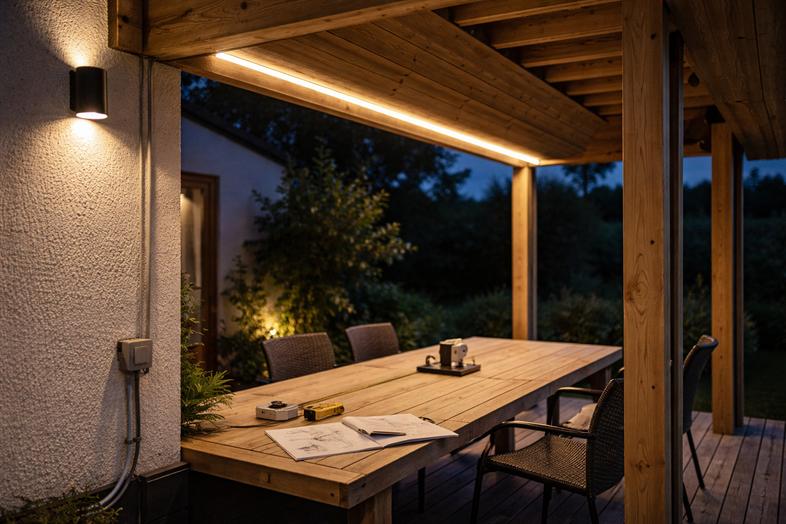 Lys i pergolaen uden kabelrod: Sådan vælger du 12V eller 230V