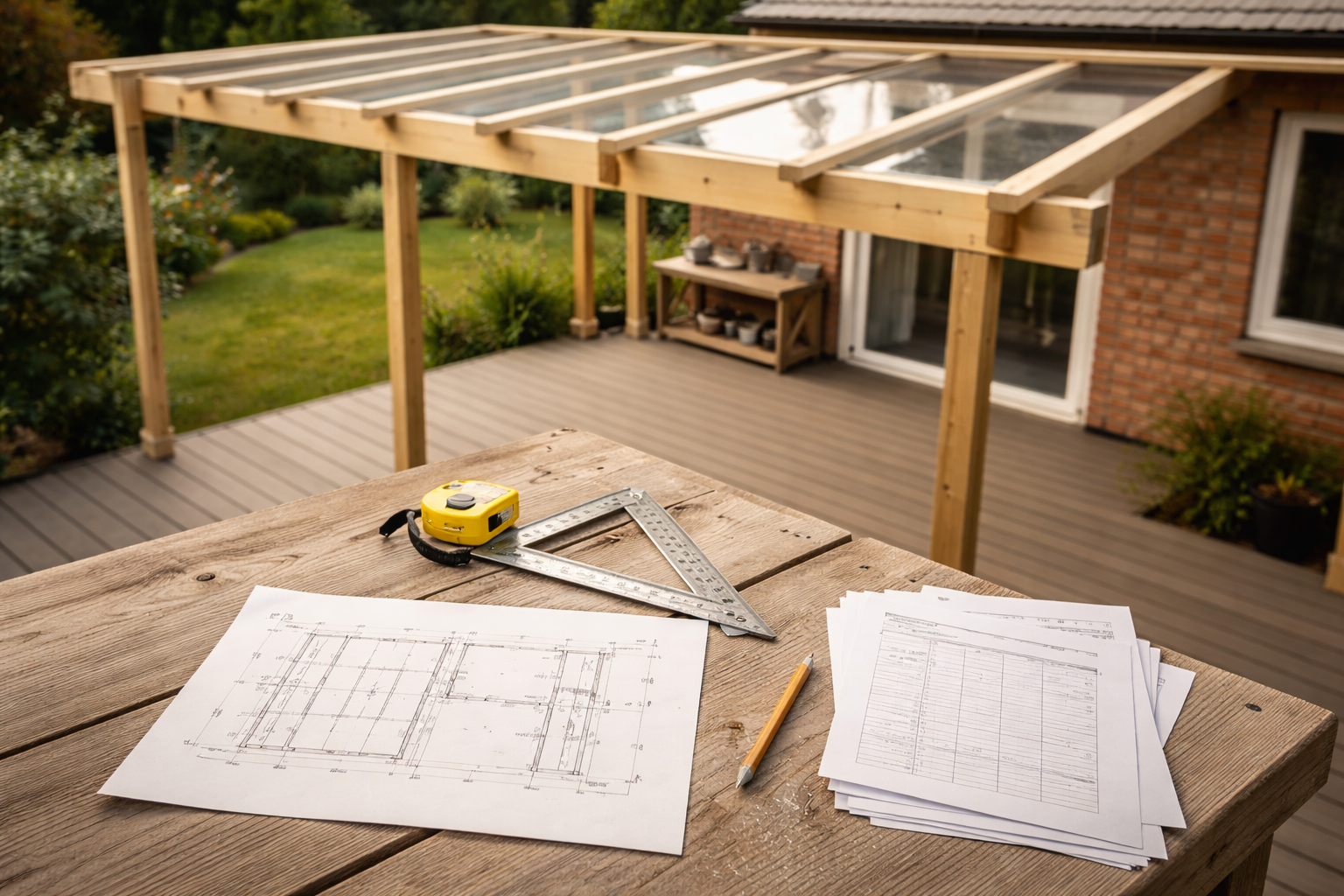 Materialeliste til pergola med tag: sådan undgår du både spild og ekstra ture i byggemarkedet