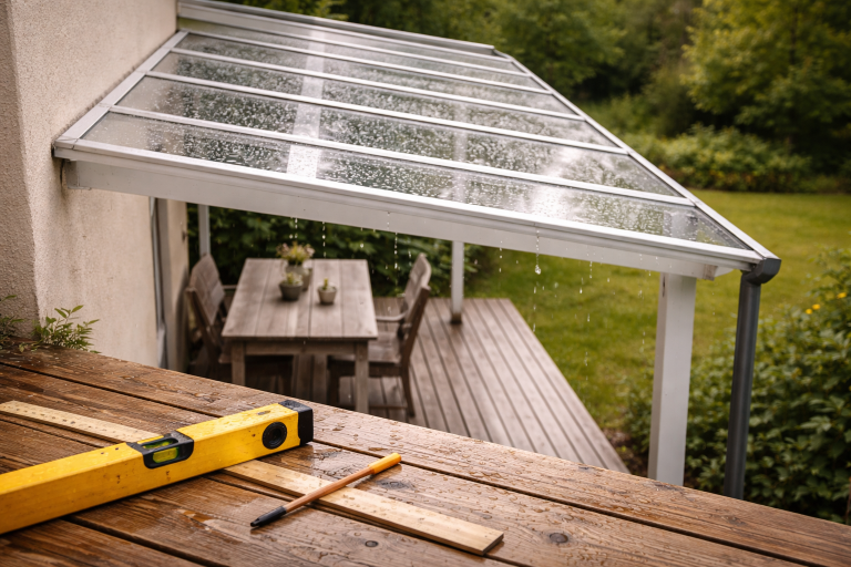 Så meget fald skal din terrasseoverdækning have for at holde tæt