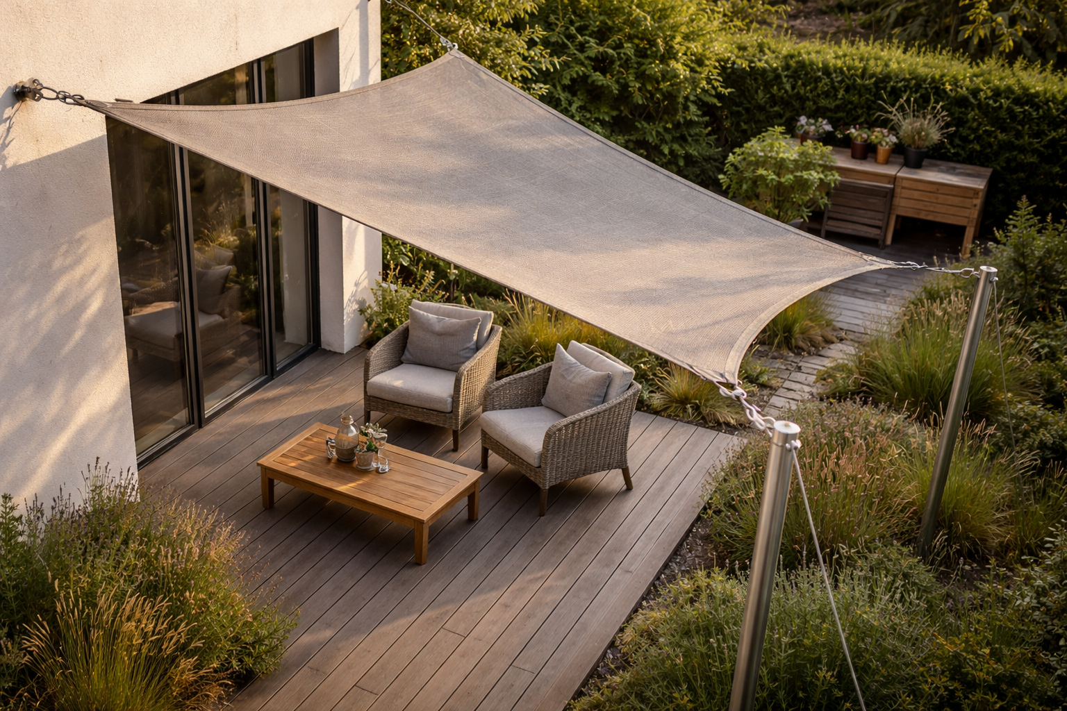 Solsejl uden vandpytter: sådan monterer du det, så det holder