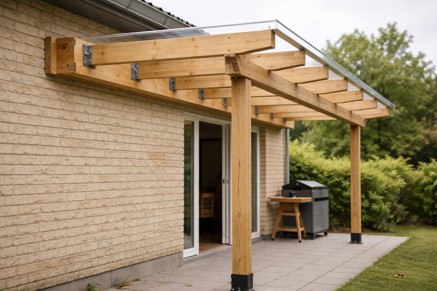 Pergola op ad husmur: fastgørelse, afstande, materialer og fugtsikring