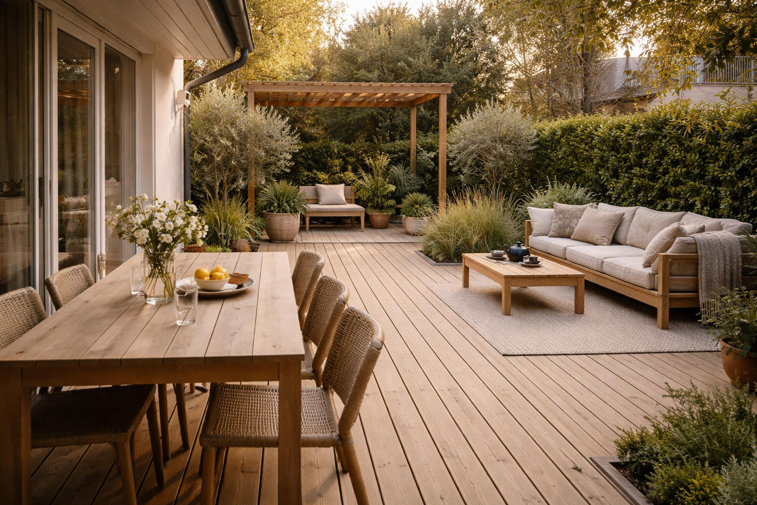 Zonedeling af terrasse: sådan skaber du rum til spiseplads, lounge og læ